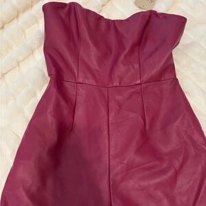 Strapless leather jumpsuit